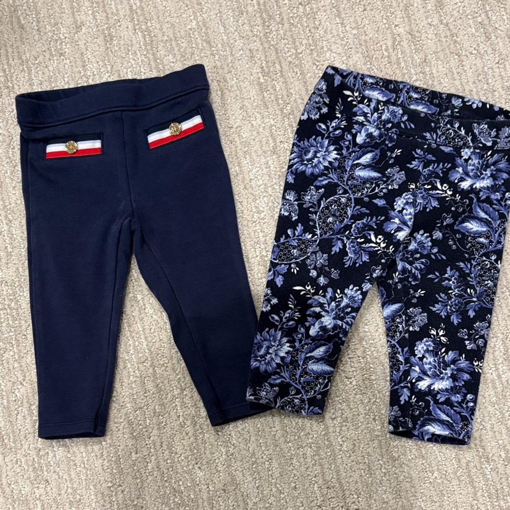 Janie and Jack Navy and Floral Leggings Set